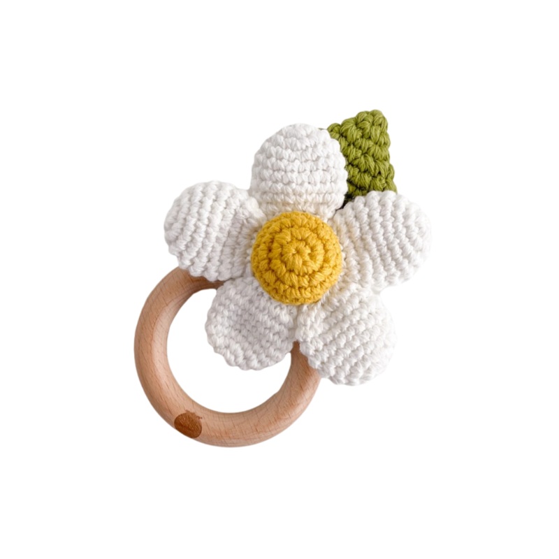Cotton Crochet Rattle Teether – White Flower by The Blueberry Hill