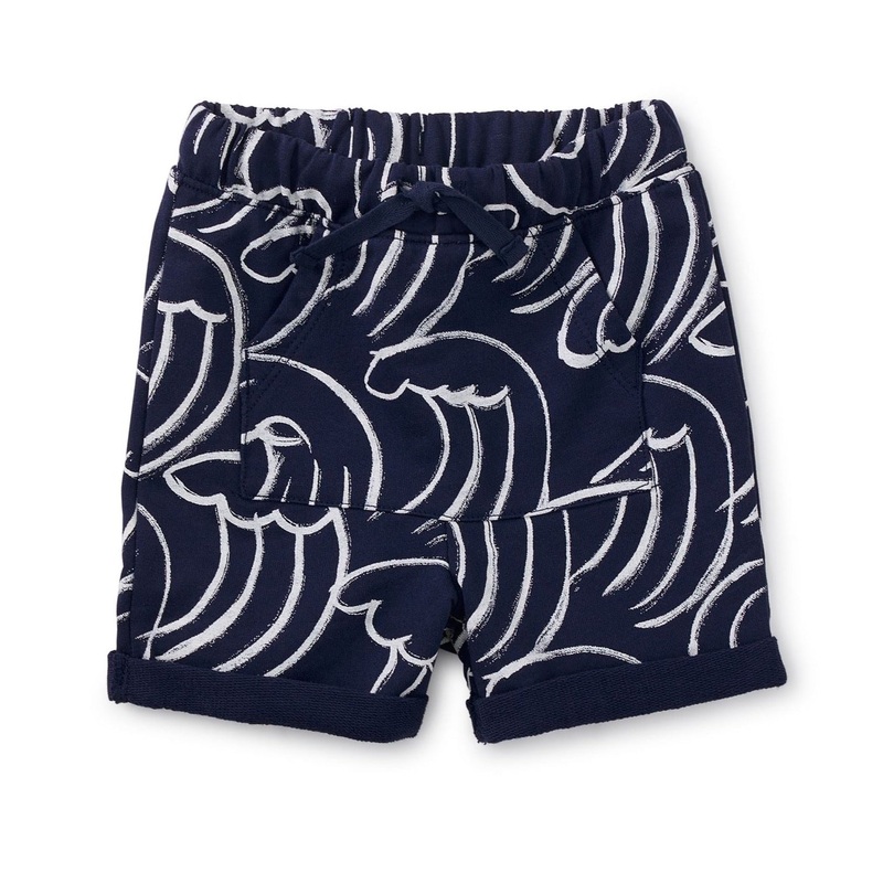 Pocket O’ Sunshine Baby Shorts – Kanagawa Waves in Dark Blue by Tea Collection FINAL SALE