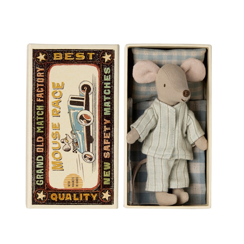 Big Brother Mouse in Matchbox – Mint Striped Pajamas by Maileg