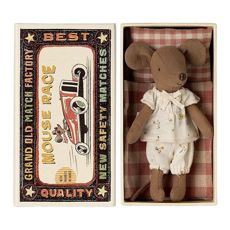 Big Sister Mouse in Matchbox – Floral Pajamas by Maileg