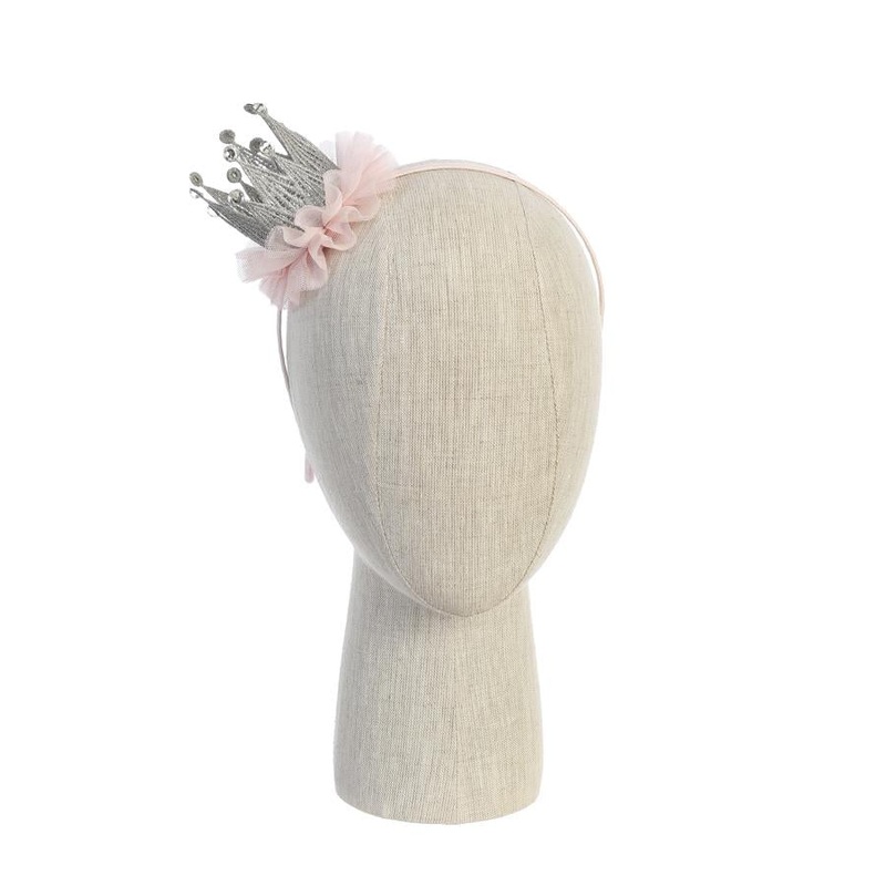 Glittery Gold Lace Crown with Tulle Trim Headband – Pink by Dear Ellie