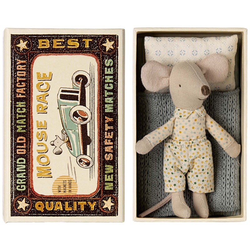 Little Brother Mouse in Matchbox – Polka Dot Pajamas by Maileg