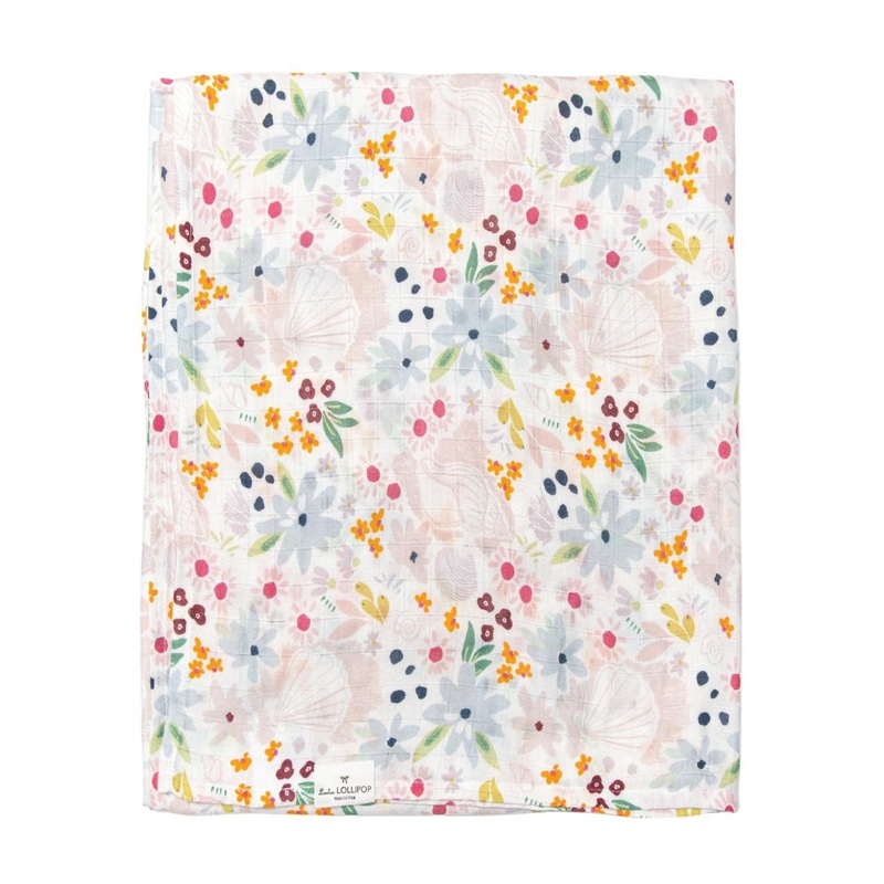 Luxe Muslin Swaddle – Shell Floral by Loulou Lollipop