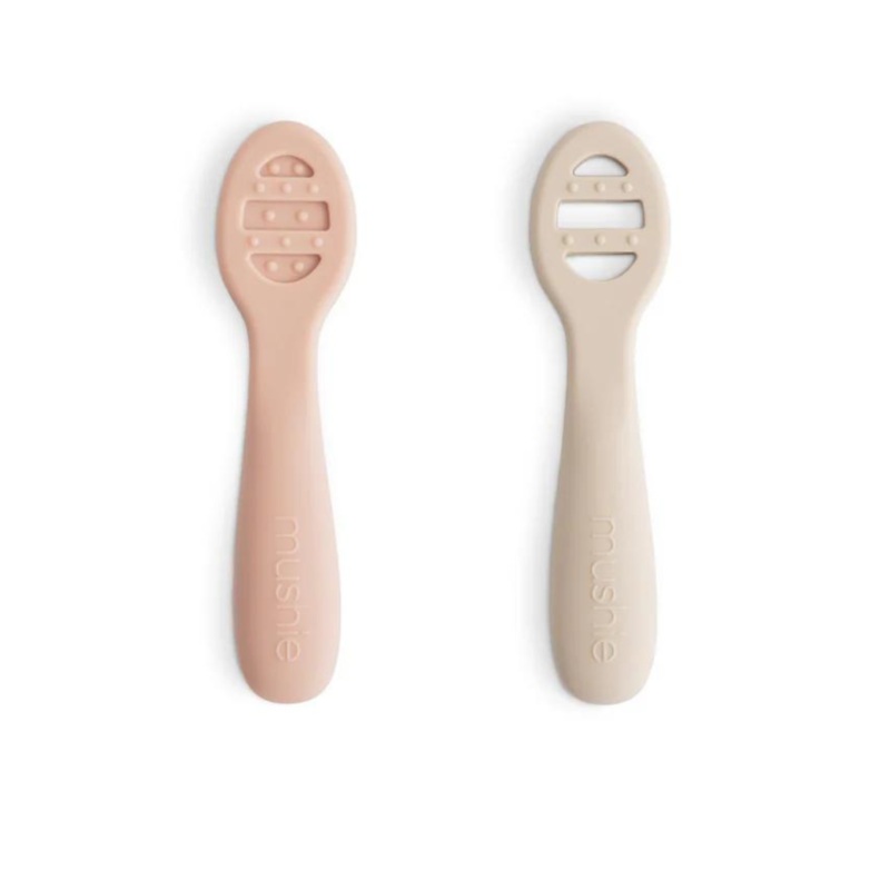 Silicone First Feeding Baby Spoons 2-Pack – Blush/Shifting Sand by Mushie & Co