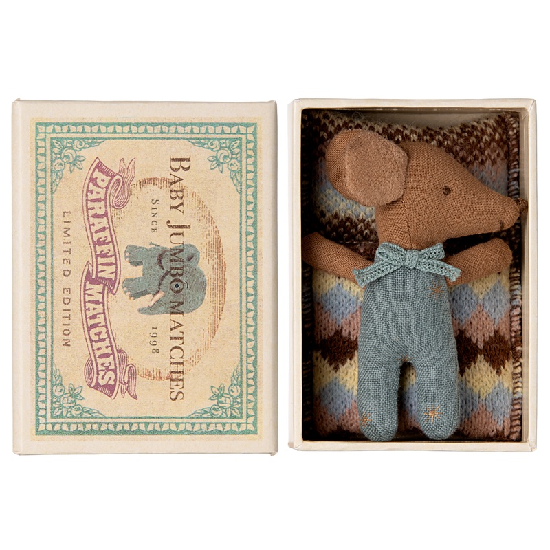 Sleepy Wakey, Baby Mouse in Matchbox – Blue by Maileg