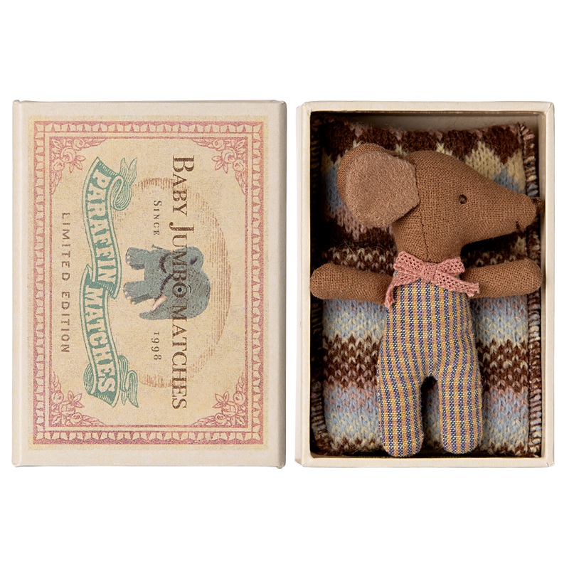 Sleepy Wakey, Baby Mouse in Matchbox – Rose (Checked Pajamas) by Maileg