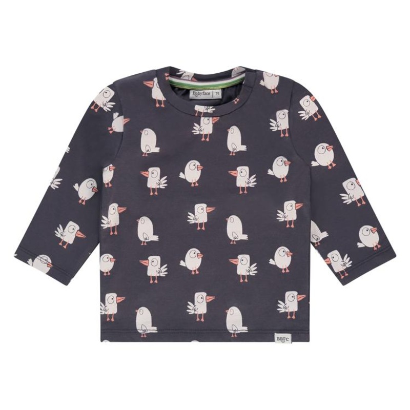 Birds Print Long Sleeve Tee – Dark Grey by Babyface – FINAL SALE