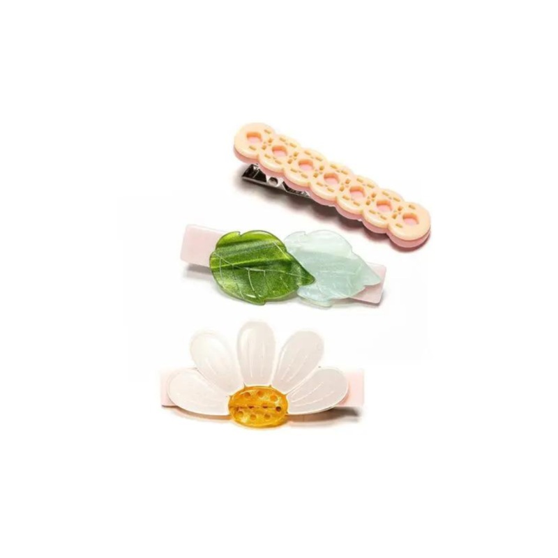 Double Daisies White Satin Alligator Clips – Set of 3 by Lilies & Roses NY