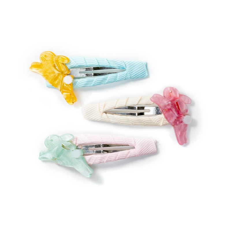 Hop Bunnies Satin Pastel Snap Clips – Set of 3 by Lilies & Roses NY