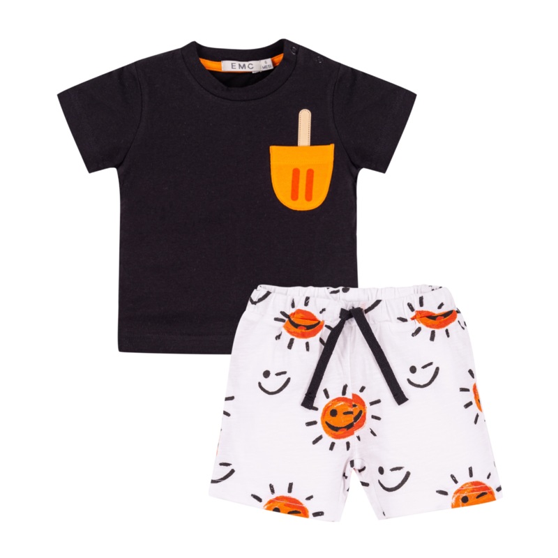 Jersey T-Shirt and Printed Shorts Set – Black Popsicle Tee and Sun Print Shorts by EMC FINAL SALE