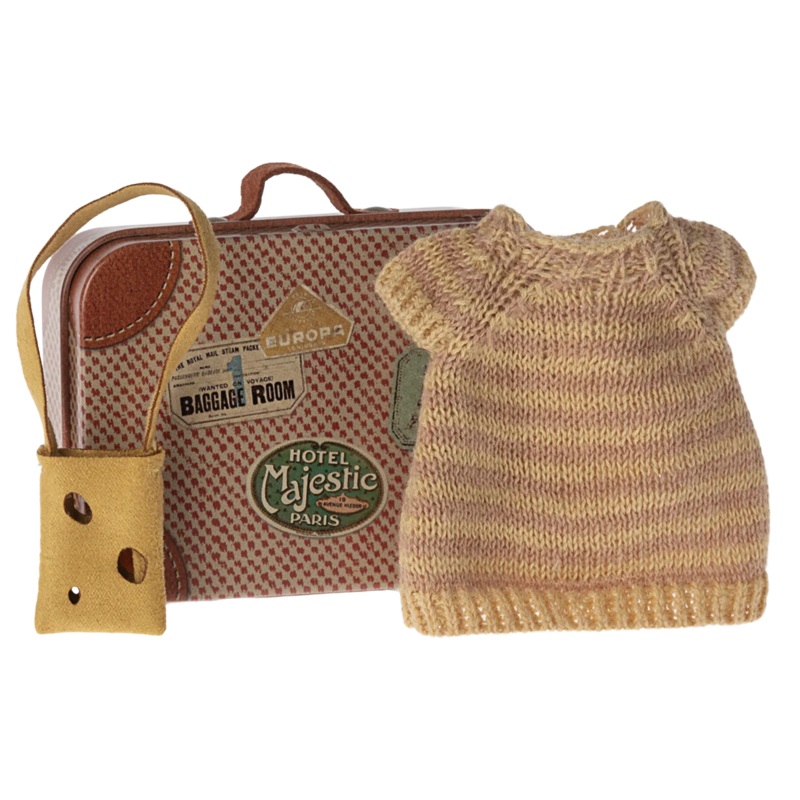 Knitted Dress & Bag in Suitcase, Mouse – Big Sister by Maileg