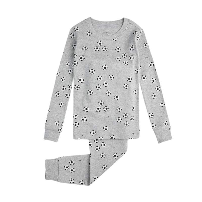 Pajama Set – Soccer Print on Heather Grey by Petit Lem – FINAL SALE