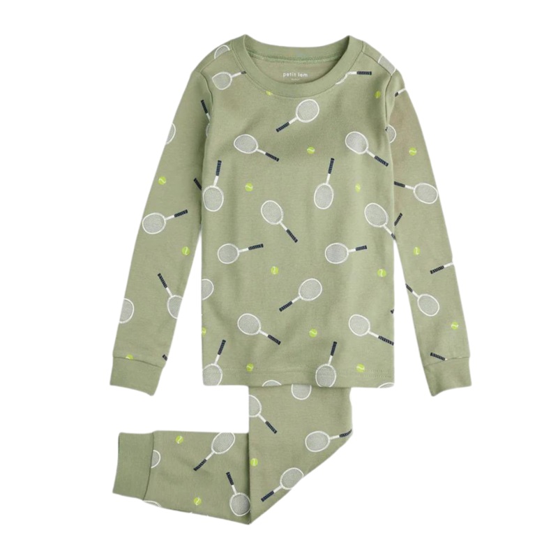 Pajama Set – Tennis Print on Lawn Green by Petit Lem – FINAL SALE