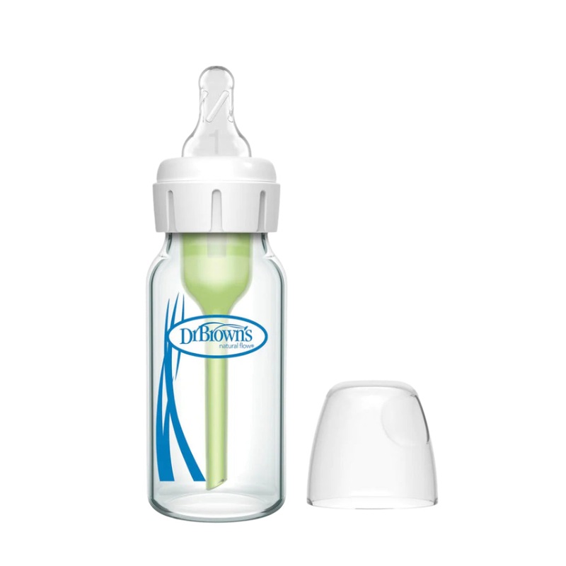 4oz Natural Flow Anti-Colic Options+ Narrow Glass Baby Bottle, with Level 1 Slow Flow Nipple by Dr. Brown’s