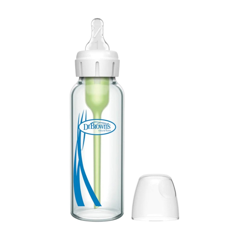 8oz Natural Flow Anti-Colic Options+ Narrow Glass Baby Bottle, with Level 1 Slow Flow Nipple by Dr. Brown’s