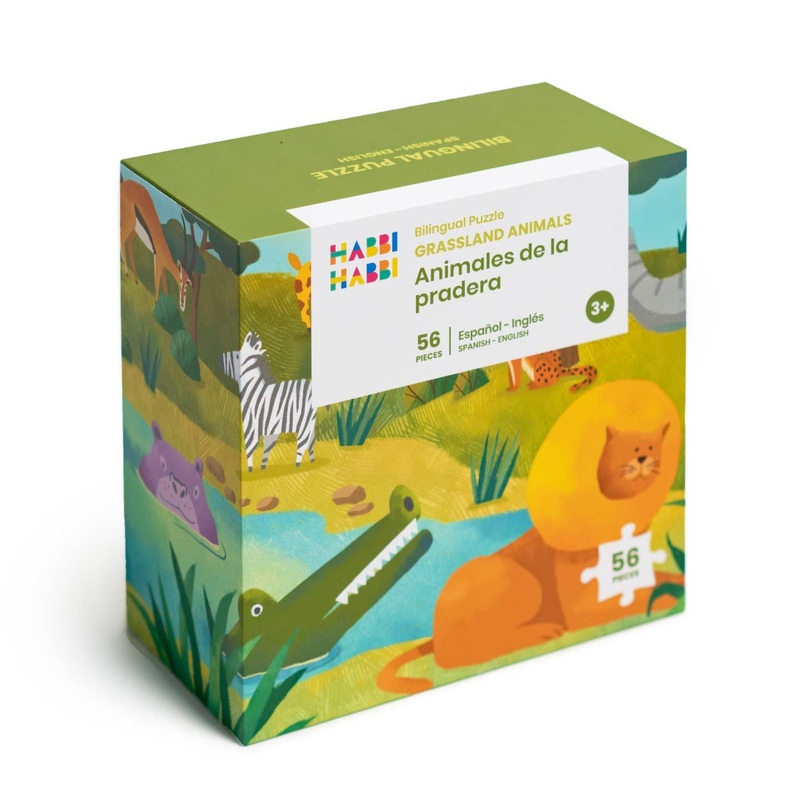 Grassland Animals Bilingual Puzzle – 56 Pieces by Habbi Habbi