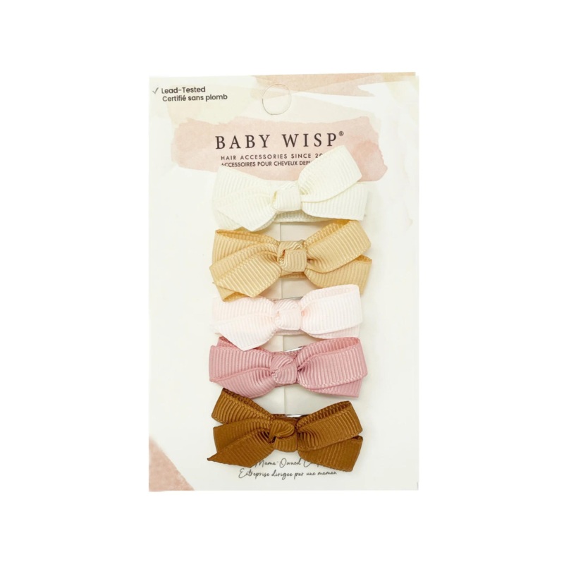 Chelsea Grosgrain Bows on Snap Clips Set of 5 – Sandcastle by Baby Wisp