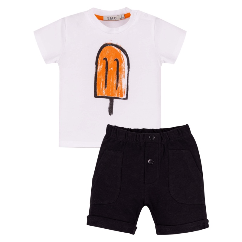 Jersey T-Shirt and Slub Short Set – White Popsicle Tee and Black Shorts by EMC – FINAL SALE