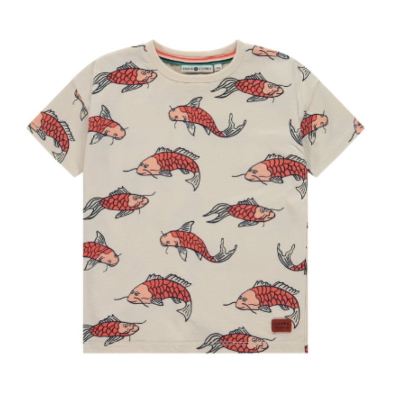 Koi Print Short Sleeve Tee – Cream by Babyface – FINAL SALE