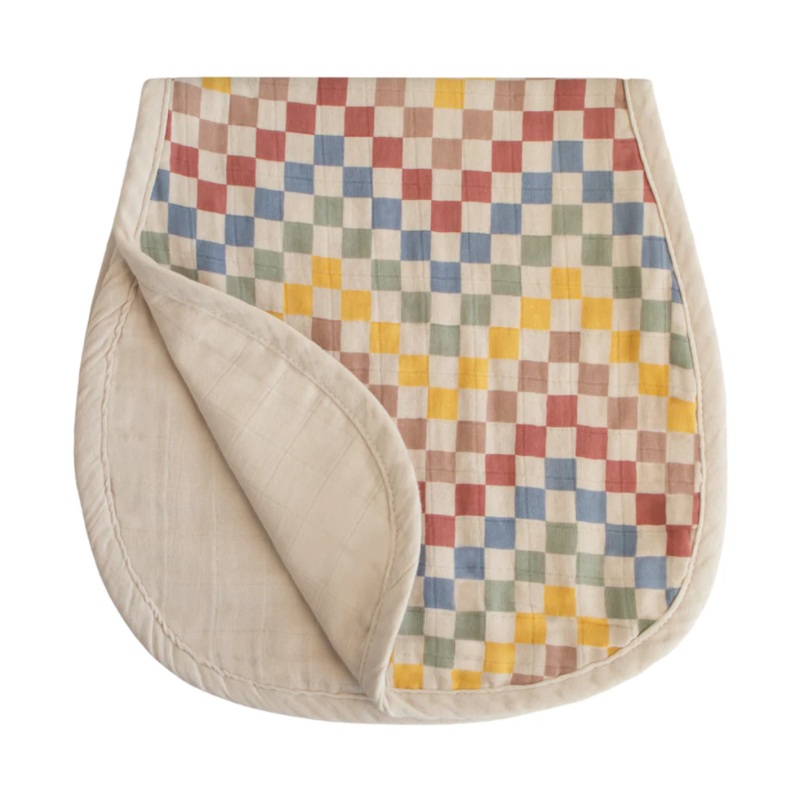 Organic Muslin Burp Cloth 2 Pack – Retro Check/Fog by Mushie & Co