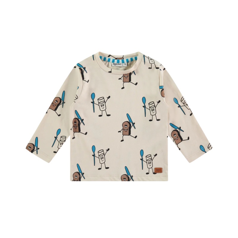 Baby Long Sleeve Tee – Cream Dancing Breakfast Print by Babyface – FINAL SALE