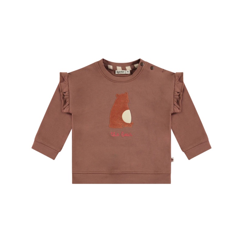Baby Ruffle Sleeve Bear Face Sweatshirt – Wood by Babyface – FINAL SALE