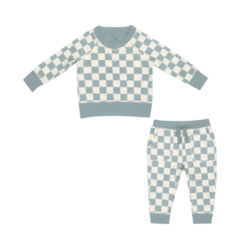 French Terry Raglan Sweatshirt and Jogger Set – Gray Mist Checkerboard by Angel Dear – FINAL SALE