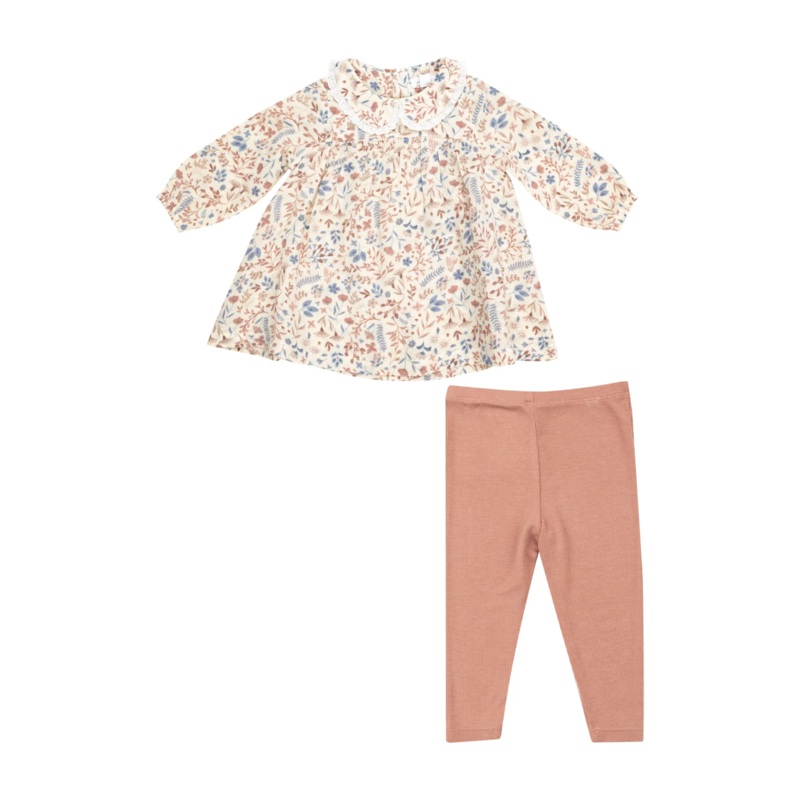Muslin Peter Pan Ruffle Collar Dress + Leggings – Western Floral by Angel Dear – FINAL SALE