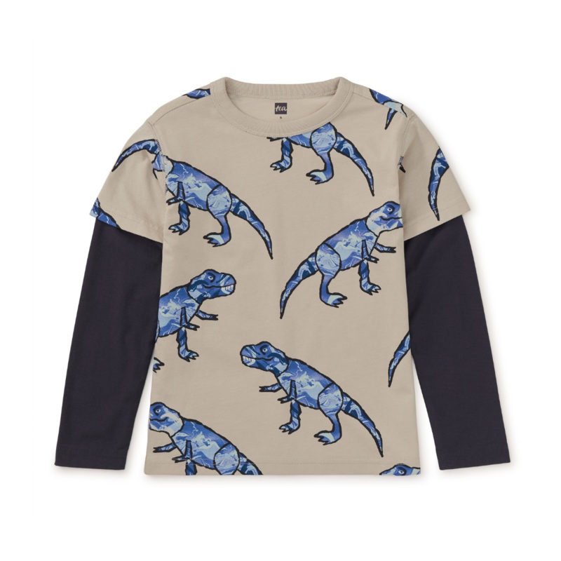Printed Layered Sleeve Tee -T-Rex in Marble by Tea Collection – FINAL SALE