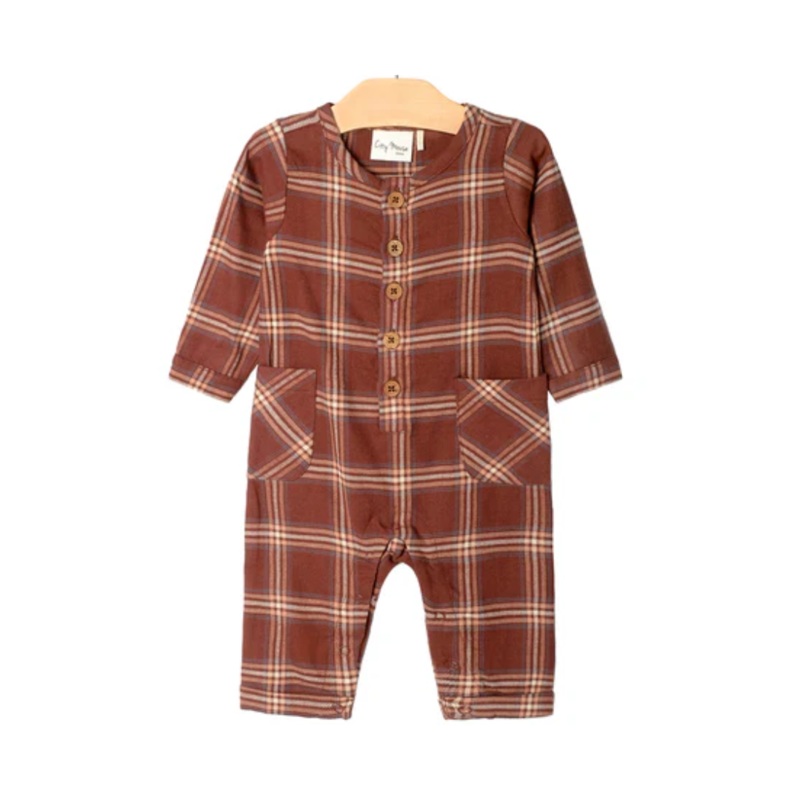 Cargo Long Leg Romper – Flannel Rust by City Mouse – FINAL SALE