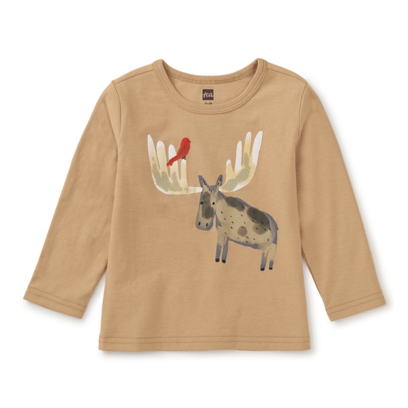Moose & Bird Baby Graphic Tee – Balsa Wood by Tea Collection – FINAL SALE