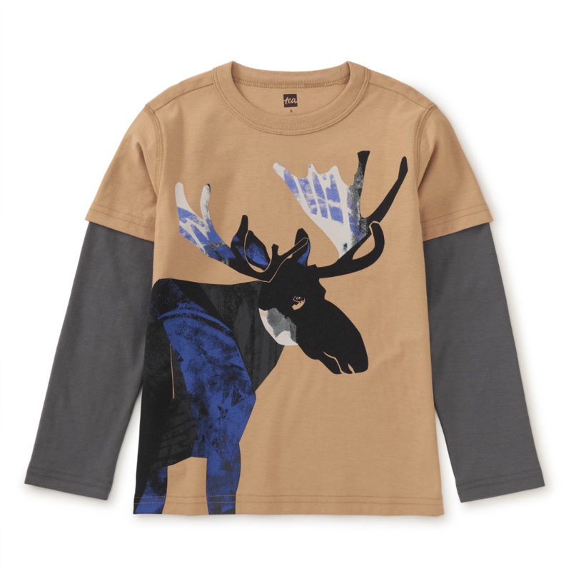 Painted Moose Layered Tee – Balsa Wood by Tea Collection – FINAL SALE