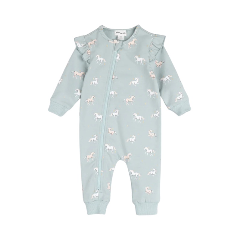 Baby Girls’ Zipsuit – Unicorn Print on Cloud Blue by miles the label. – FINAL SALE