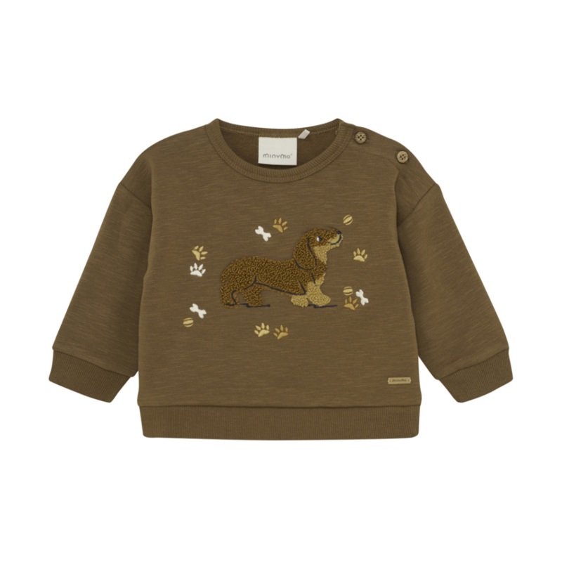 Embroidered Dachshund Sweatshirt – Sepia by Minymo – FINAL SALE