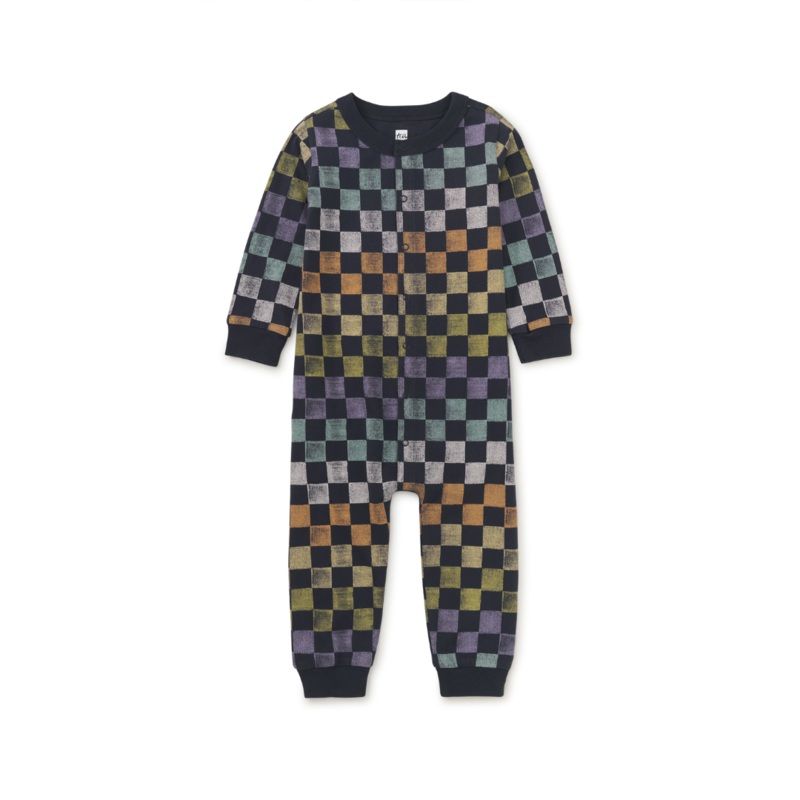 Long Sleeve Snap Front Romper – Checkerboard by Tea Collection – FINAL SALE