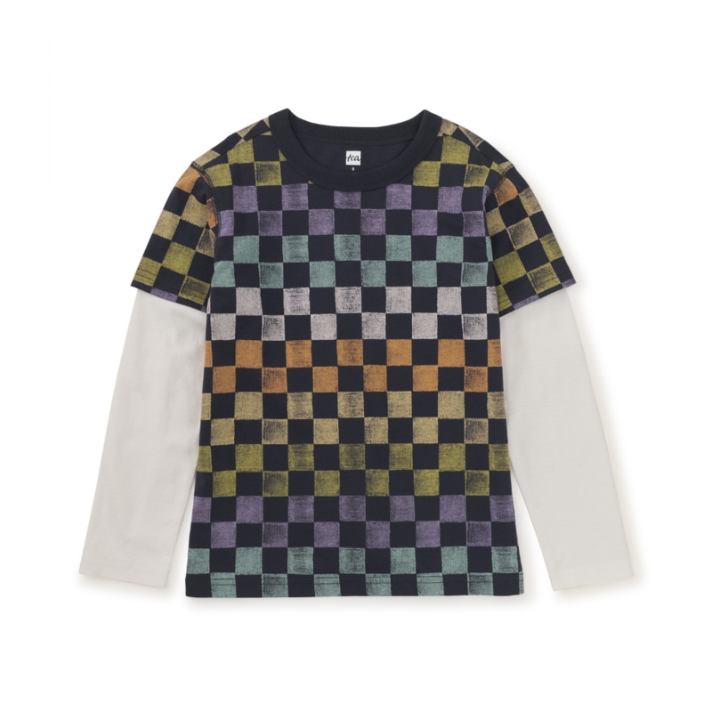 Printed Layered Sleeve Tee – Checkerboard by Tea Collection – FINAL SALE