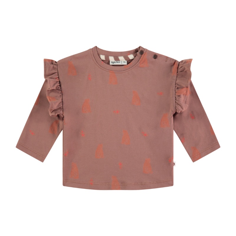 Baby Ruffle Sleeve Bear Print Tee – Wood by Babyface – FINAL SALE