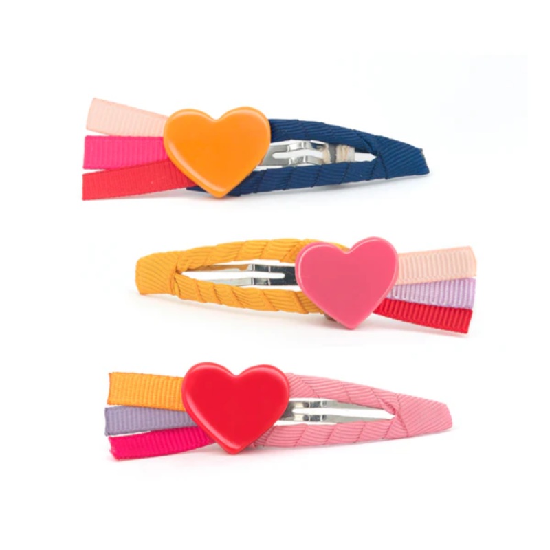 Hearts Colorful Festive Fabric Covered Snap Clips by Lilies & Roses NY