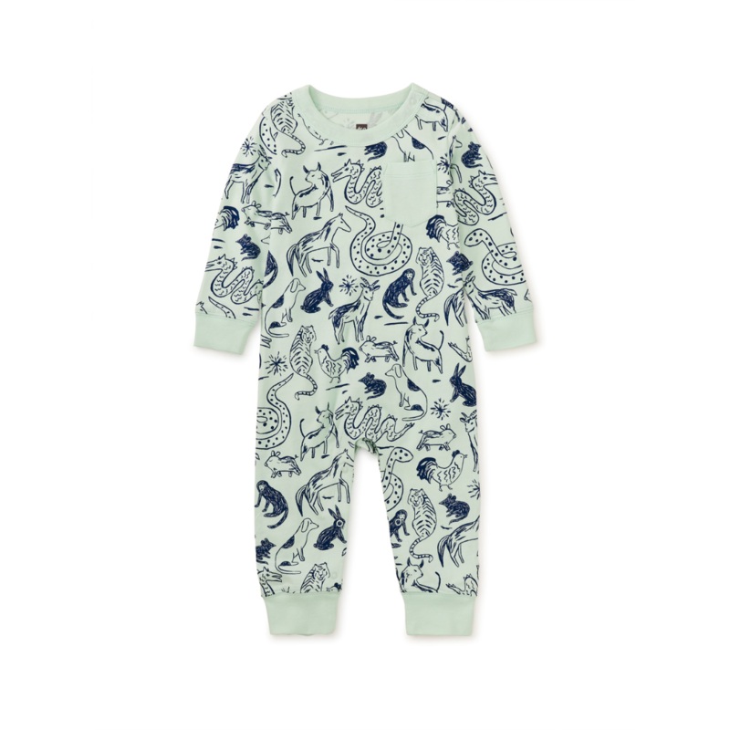 Long Sleeve Pocket Baby Romper – Sketched Lunar New Year Animal by Tea Collection – FINAL SALE
