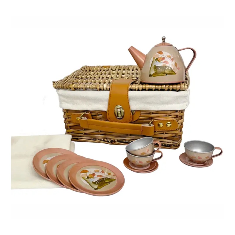 Fawn Tin Tea Set in A Wicker Case by Egmont