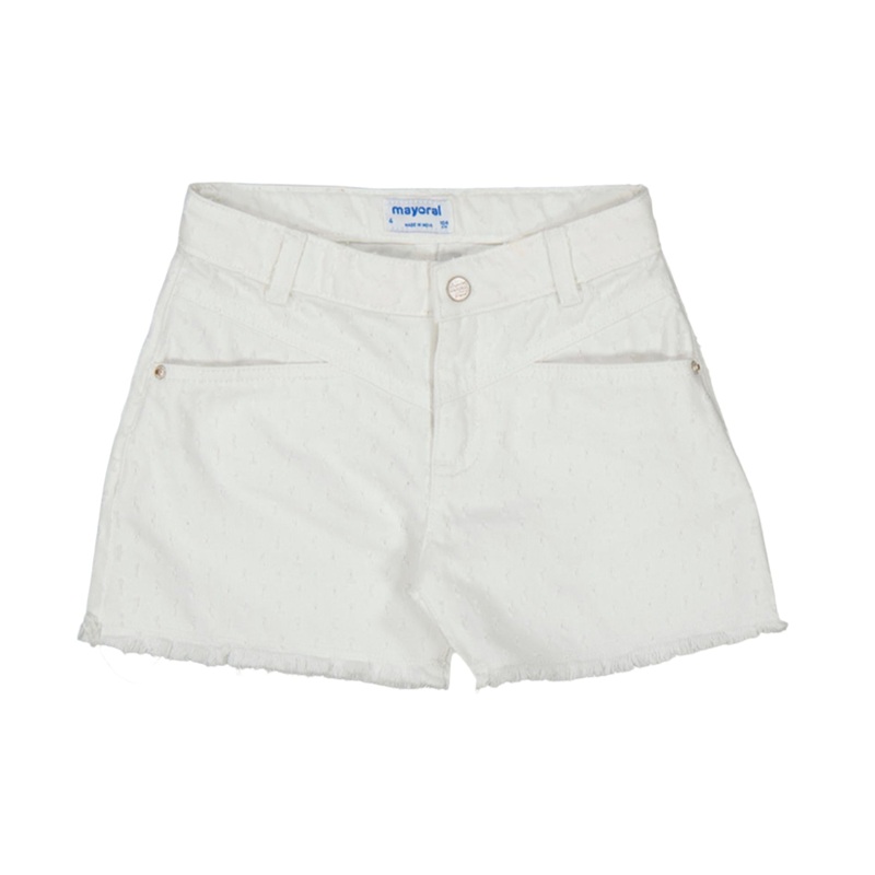 Frayed Hem Twill Shorts – White by Mayoral