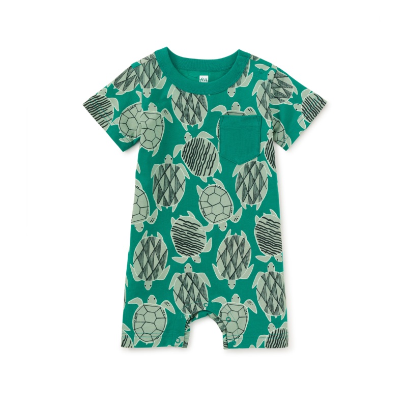 Pocket Shortie Baby Romper – Tiled Turtles by Tea Collection