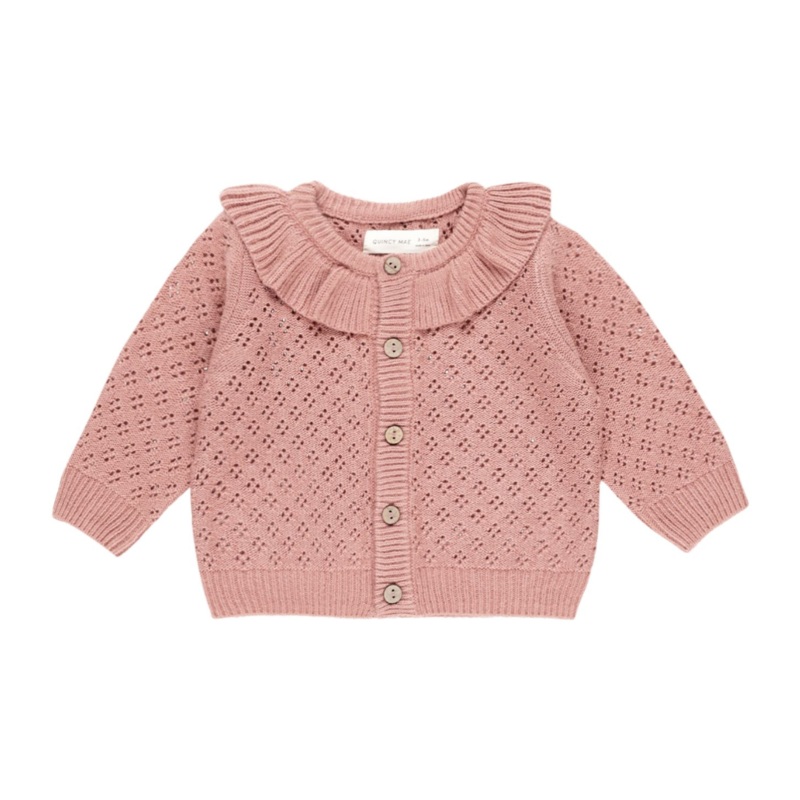 Ruffle Collar Cardigan – Lipstick by Quincy Mae