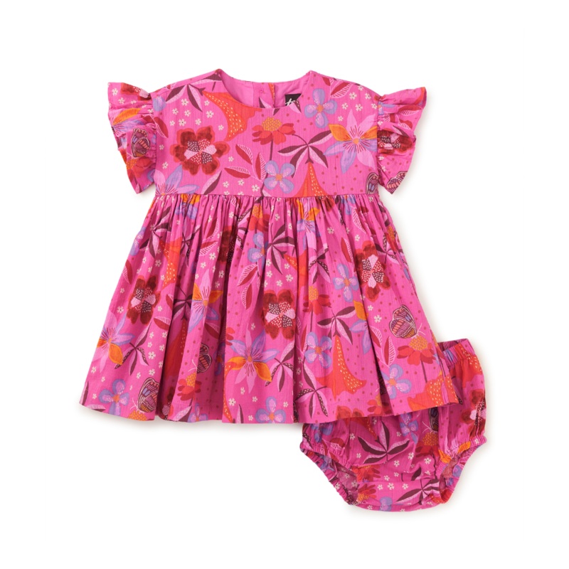 Ruffle Sleeve Baby Dress Set – Brazilian Painted Floral by Tea Collection
