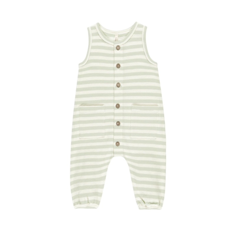 Waffle Jumpsuit – Mint Stripe by Quincy Mae