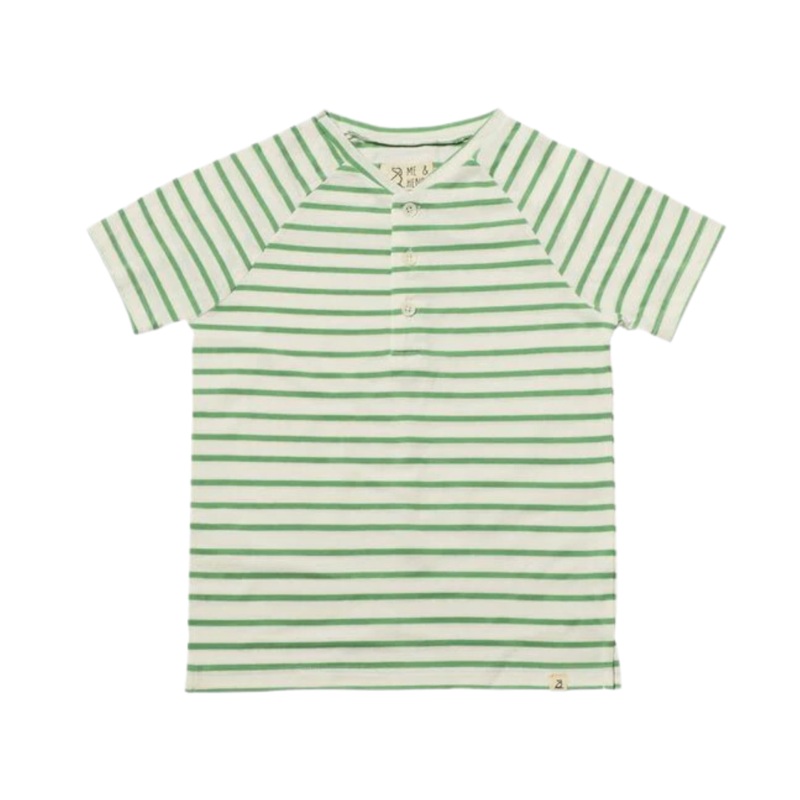 Frigat Raglan Henley Tee – Green/White Stripe by Me & Henry