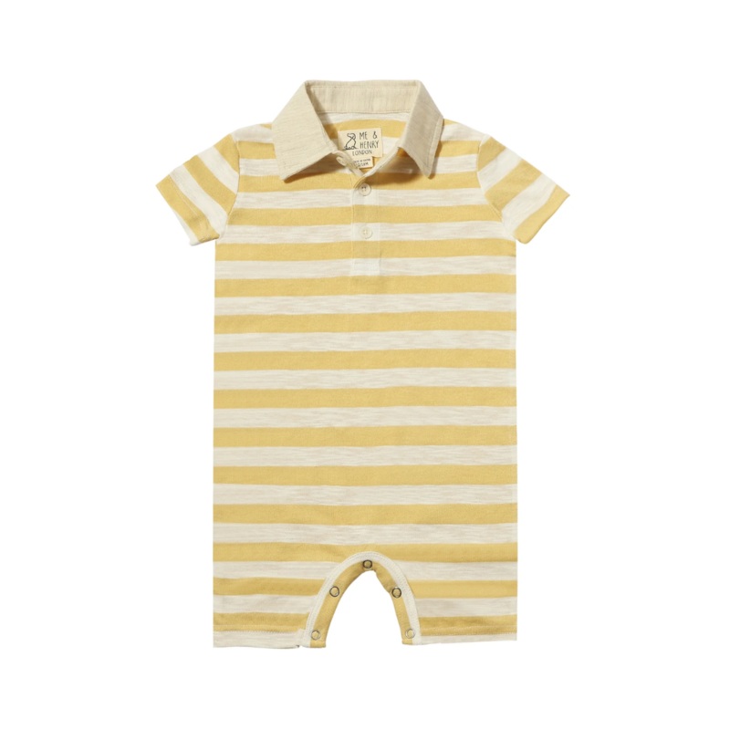 Saltash Polo Romper – Beige/White Stripe by Me & Henry