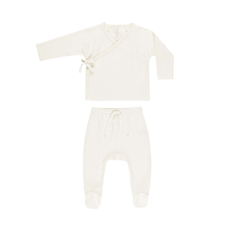 Wrap Top + Footed Pant Set – Ivory by Quincy Mae