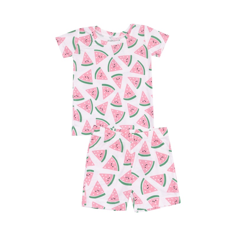 Bamboo Short Sleeve Lounge Wear Set with Shorts – Watermelon Hearts by Angel Dear