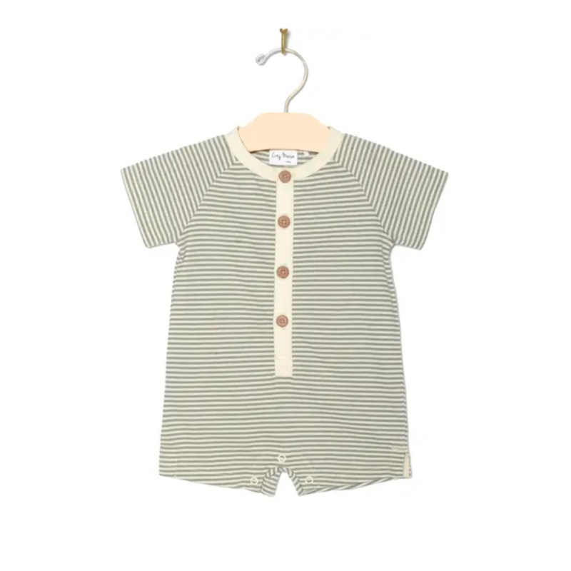 Button Romper – Steel Stripe by City Mouse